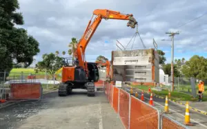 Direct Drains unit lifting concrete onto a project site