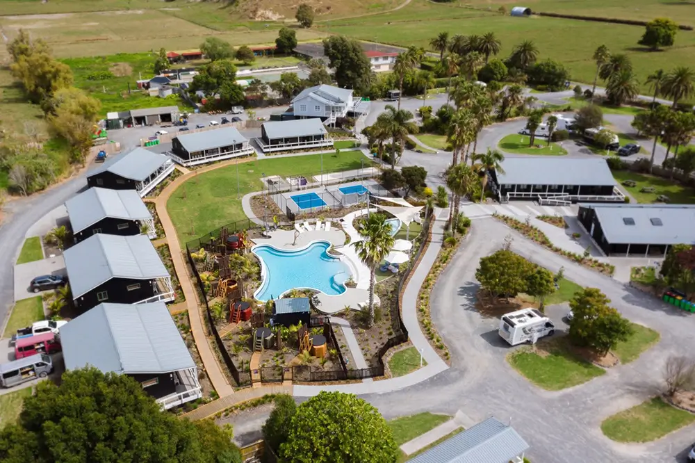 Aerial view of the completed civil works at Miranda Holiday Park