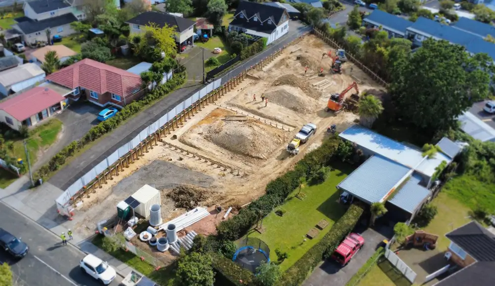 Aerial view of civil works in a residential area